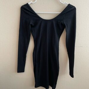 American Apparel Elegant Black Long Sleeve Fitted Cotton Dress - S
